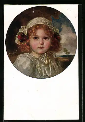 Künstler-AK sign. Th. Recknagl: Goldelse, Kleines Mädel mit Kirschen in ihrem blonden Haar