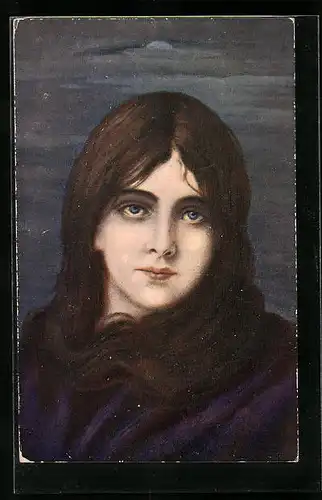 Künstler-AK sign. Friedrich August von Kaulbach: Smutek, Mädchen mit trister Miene