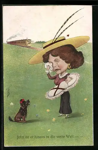 Künstler-AK Willi Scheuermann: Jetzt ist er hinaus in die weite Welt, Trauernde Mutter mit Baby im Arm