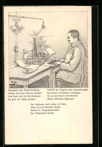 Künstler-AK H. Starkloff: Erfinder sitzt am Telegraphen