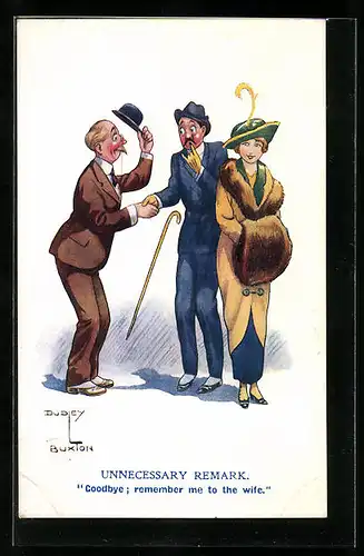 Künstler-AK sign. Dudley Buxton: Goodbye, remember me to the wife