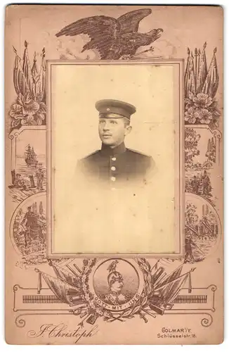 Fotografie F. Christoph, Colmar, Schlüsselstrasse 18, Soldat in Uniform mit Schirmkappe