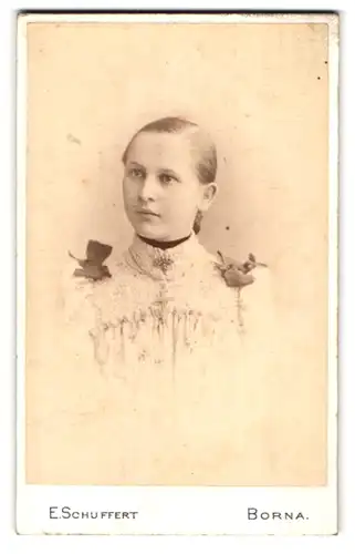 Fotografie E. Schuffert, Borna, Bildhübsches Mädchen im Kleid