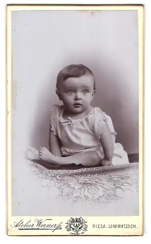 Fotografie F. W. Werner, Riesa, Kastanienstrasse 81, Sitzendes Baby