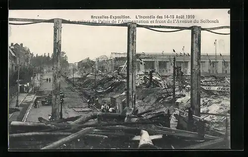 AK Bruxelles, Exposition 1910, L`Incendie, Les Ruines du Palais de l`Alimentation