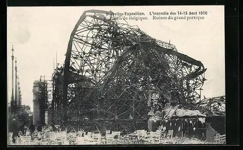 AK Bruxelles, Exposition 1910, L`Incendie, Palais du Belgique