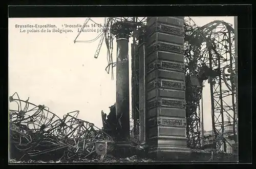 AK Bruxelles, Exposition 1910, L`Incendie, Le palais de la Belgique