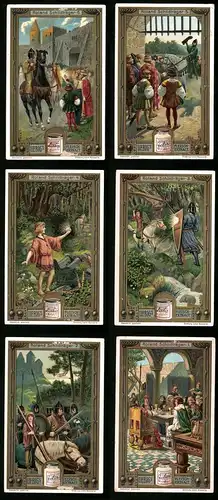 6 Sammelbilder Liebig, Serie Nr.: 909, Roland Schildträger, Ritter
