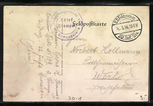 AK Dem Kaiser treu die Schipp zur Hand, Regiment Arm. Batl. 109 Komp.