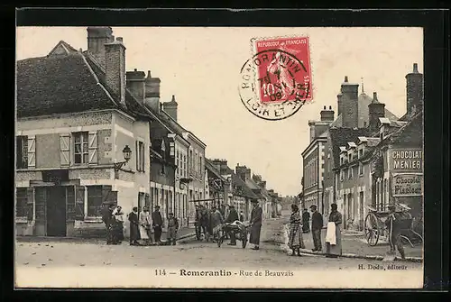 AK Romorantin, Rue de Beauvais, Strassenpartie