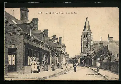 AK Vouzon, Grande-Rue et Eglise