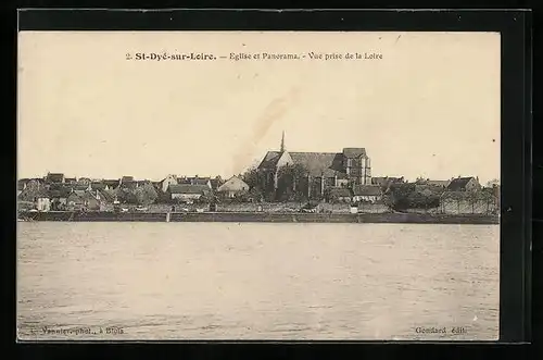 AK St-Dyé-sur-Loire, Eglise et Panorama, vue prise de la Loire