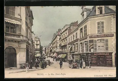 AK Blois, La Rue Denis-Papin, Strassenpartie