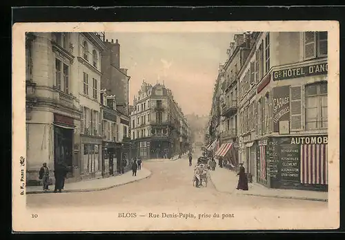 AK Blois, Rue Denis-Papin prise du pont, Strassenpartie