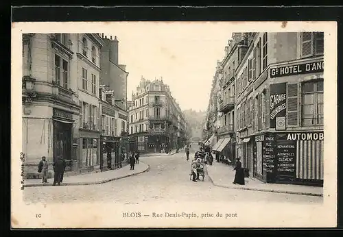 AK Blois, Rue Denis-Papin prise du pont, Strassenpartie