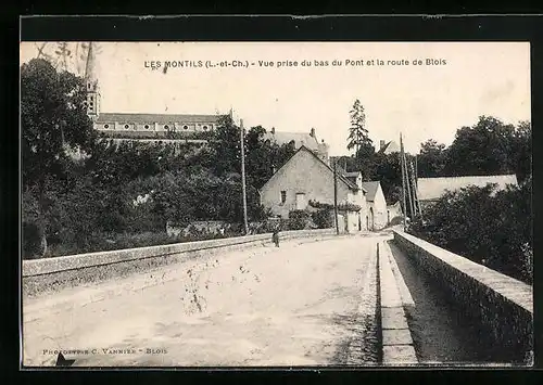 AK Les Montils, Vue prise du bas du Pont et la route de Blois