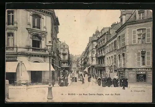 AK Blois, La Rue Denis-Papin, Vue du Pont