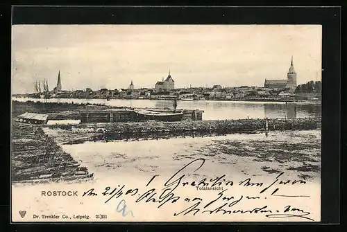 AK Rostock, Panorama mit Kirchen