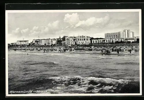 AK Warnemünde, Strand, vom Wasser aus