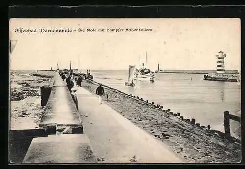 AK Warnemünde, Die Mole mit Dampfer Hohenzollern