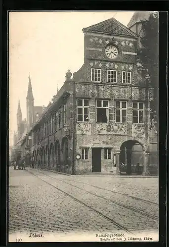 AK Lübeck, Strassenpartie am Kanzleigebäude