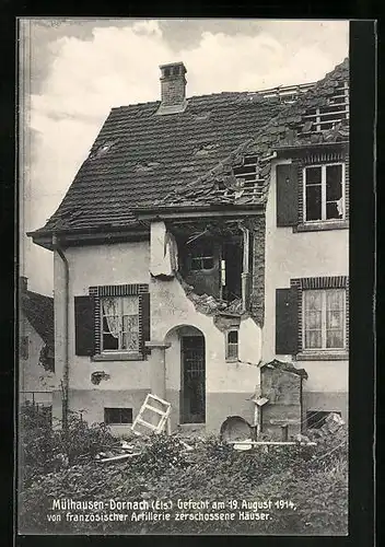 AK Mülhausen-Dornach, Von französischer Artillerie zerschossene Häuser