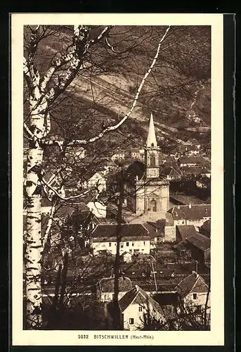 AK Bitschwiller, Blick auf die Kirch aus der Vogelschau