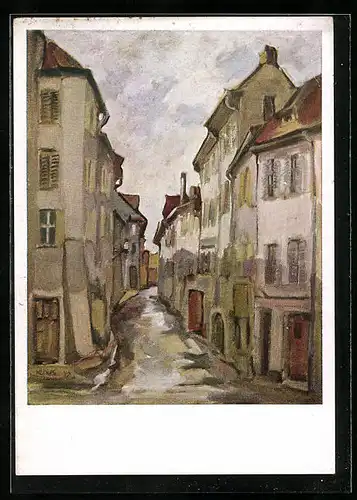 Künstler-AK Altkirch, Strassenpartie der Bravekindergasse