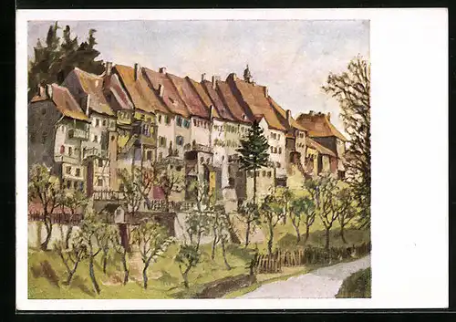 Künstler-AK Pfirt / Jura, Blick auf die Altstadt