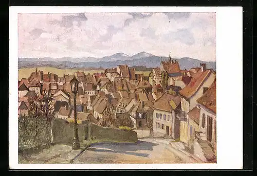 Künstler-AK Altkirch, Dorf von erhöhter Position gesehen