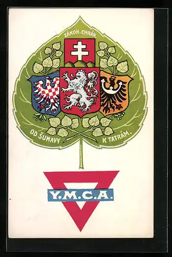 AK Od Sumavy k Tatram, Tschechisches Wappen, YMCA