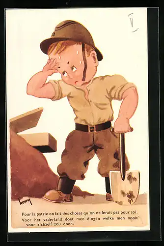 Künstler-AK sign. Henry: Belgischer Soldat mit Spaten