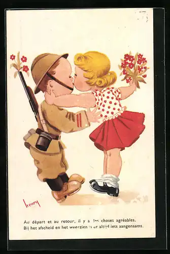 Künstler-AK sign. Henry: Belgischer Soldat mit seiner Liebsten