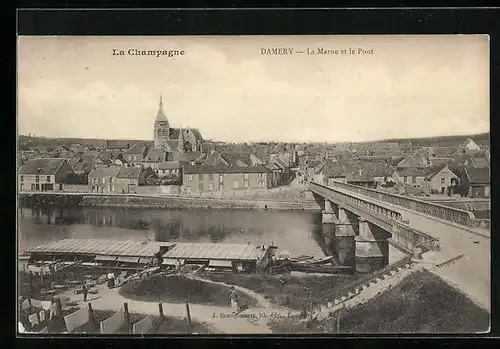 AK Damery, La Marne et le Pont