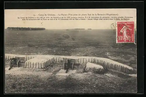 AK Camp de Châlons, La Plaine, vue prise du phare Sud de la Batterie d`Expérience