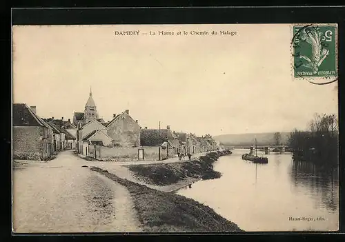 AK Damery, La Marne et le Chemin du Halage