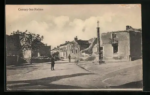 AK Cernay-lez-Reims, Une Rue après la guerre