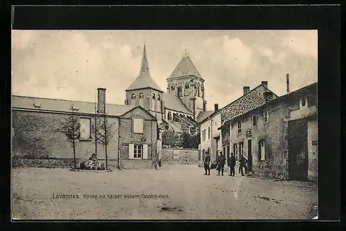 AK Lavannes, Kirche mit Kaiser-Wilhelm-Gedenkstein