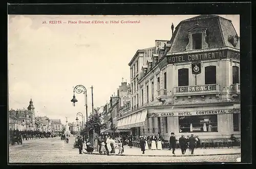 AK Reims, Place Drouet d`Erlon et Hotel Continental