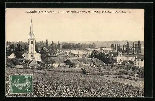 AK Thézée, Vue générale, pont, sur le Cher, Ouest