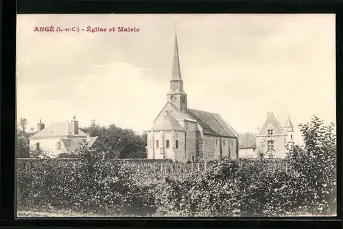 AK Angé, Église et Mairie