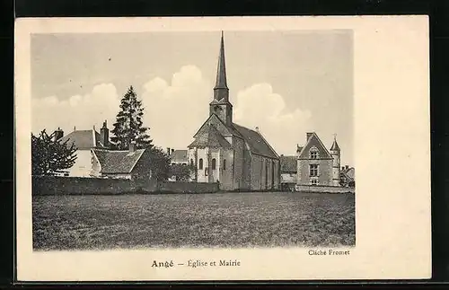 AK Angé, Église et Mairie