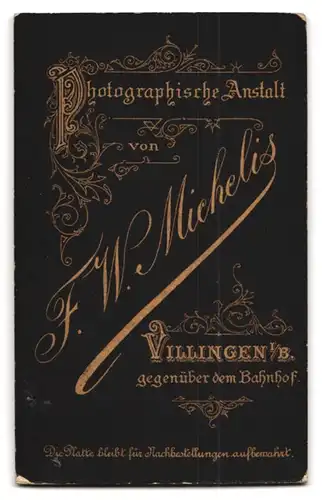 Fotografie F. W. Michelis, Villingen i /B., Junger Herr im Anzug mit Oberlippenbart