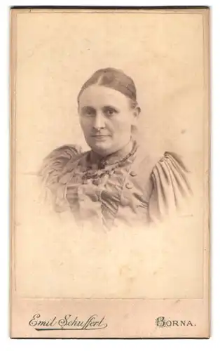 Fotografie Emil Schuffert, Borna, Bürgerliche Dame mit Kragenbrosche und Halskette