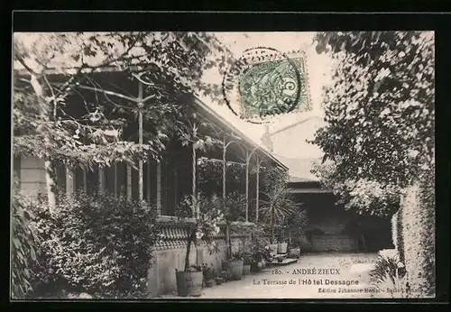 AK Andrézieux, La Terrasse de l`Hôtel Dessagne