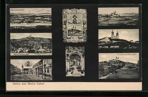 AK Maria-Taferl /Donau, Strassenpartie mit Blick zur Wallfahrtskirche