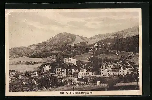 AK Küb a. d. Semmeringbahn, Teilansicht gegen bewaldete Hänge