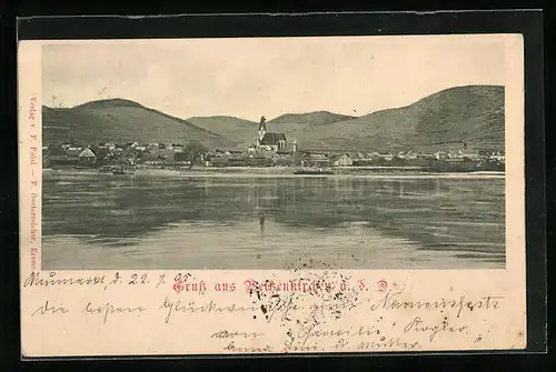 AK Weissenkirchen i. d. W., Blick von der Donau auf den Ort