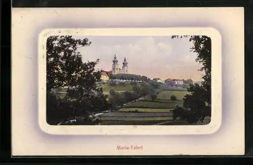 AK Maria-Taferl, Wallfahrtskirche im letzten Tageslicht