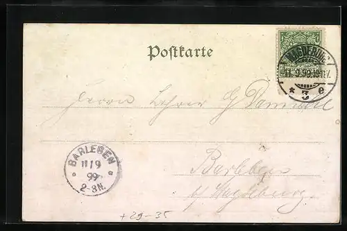 Passepartout-Lithographie Magdeburg, Alter Markt u. Haus Würzburger, Kaiserdenkmal und Dom im Kleeblatt